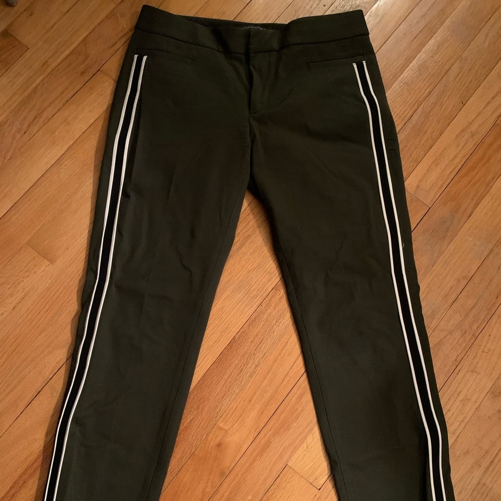 Banana Republic dark green pants w/ racing stripe